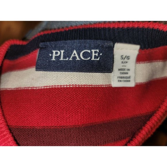Boys PLACE Pullover Crew neck Sweater Striped  Size 5-6 red white blue stripes - Picture 4 of 4